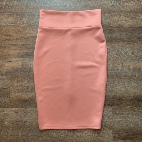 Revamped | Coral Pink Midi Pencil Skirt - Picture 1 of 8